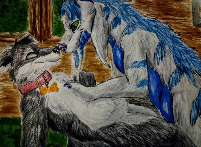 Cuddle time (watercolor and colored pencils painting by me)