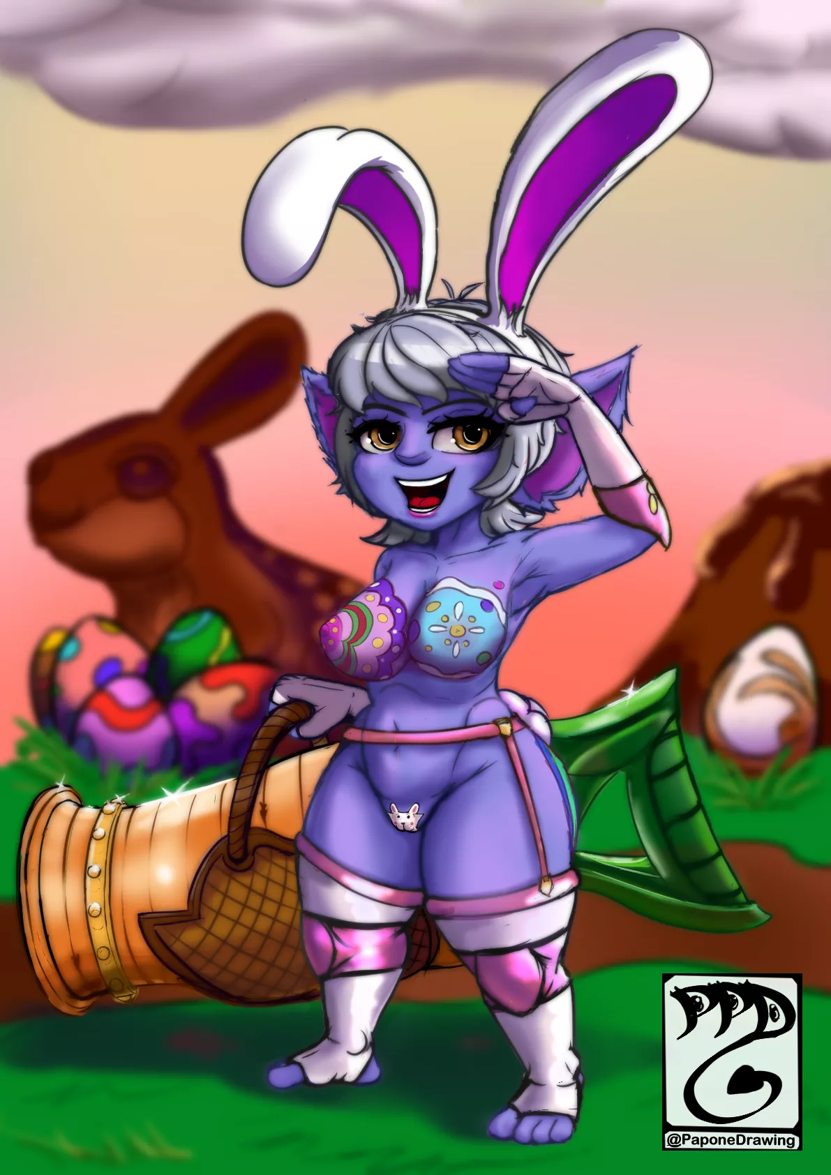 Easter Bunny Tristana(@PaponeDrawing)