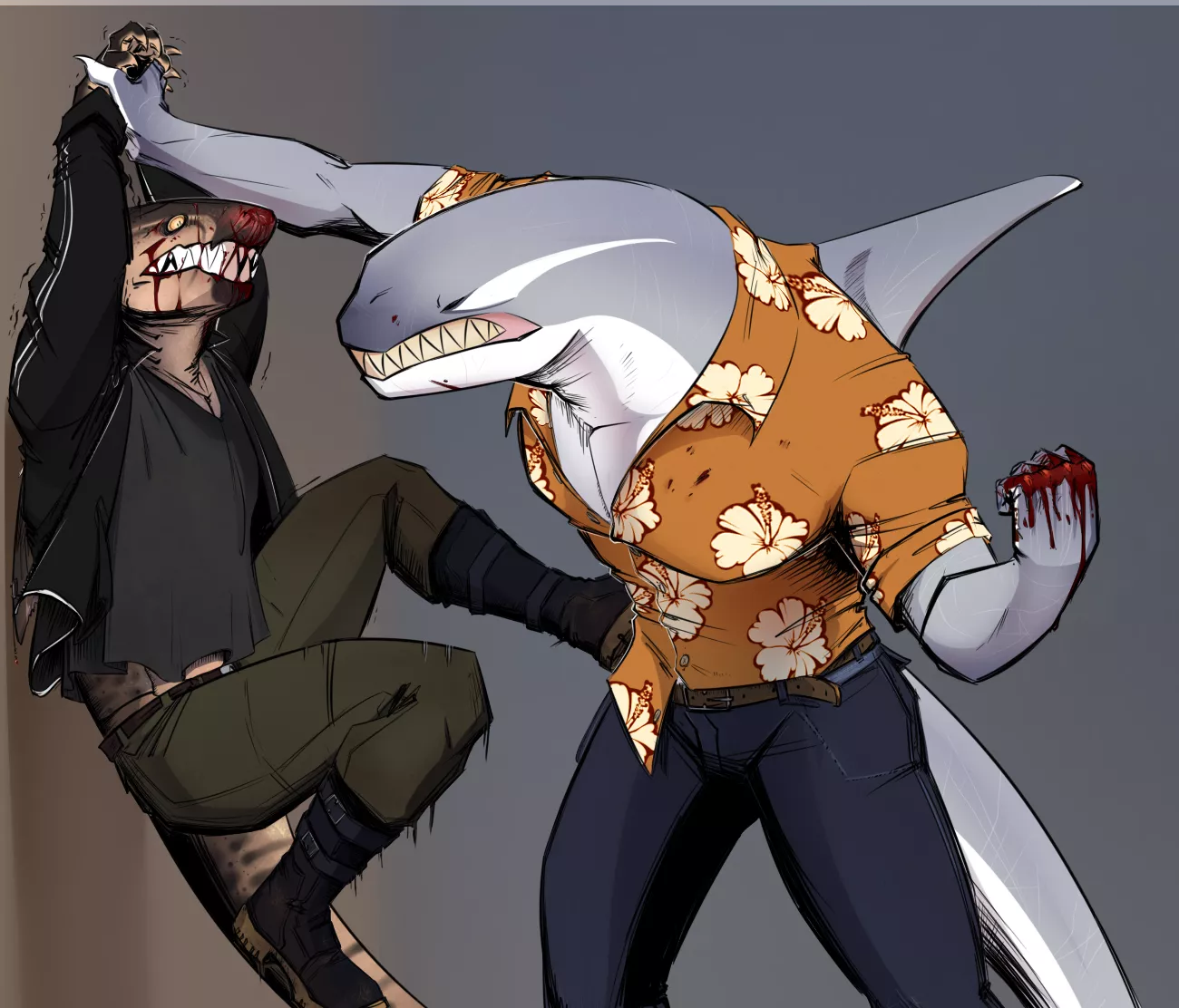 [X] [violence/mild blood] I dont know if I should tag this as nsfw to spoiler it but heres a shark and orca