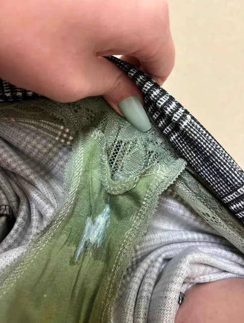 I love sharing my white creamy grool tainted sage green panties with you. Like how they match my nails? Happy hump day, enjoy perving!