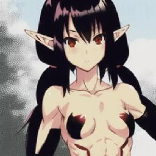 LF color source: black hair, brown eyes, fantasy, pointy ears, small chest