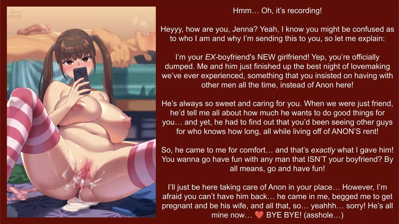 Your NEW girlfriend decided to send a message to your cheating, coldhearted Ex! 😳 [Wholesome-Ish] [Rescued] [Cheating] [Implied Impregnation] [Creampie] [Video Message] {Artist: Zheng}