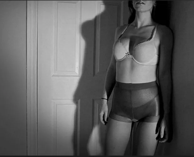 Just…. standing there in bra and pantyhose. Hot. (Fetish play, good girl)