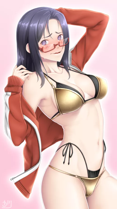 Satou Sakie Show Off her Double Bikini Nervously [Demi-chan wa Kataritai] (Osafune Kairi)