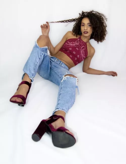 Velvet red opened toed heels