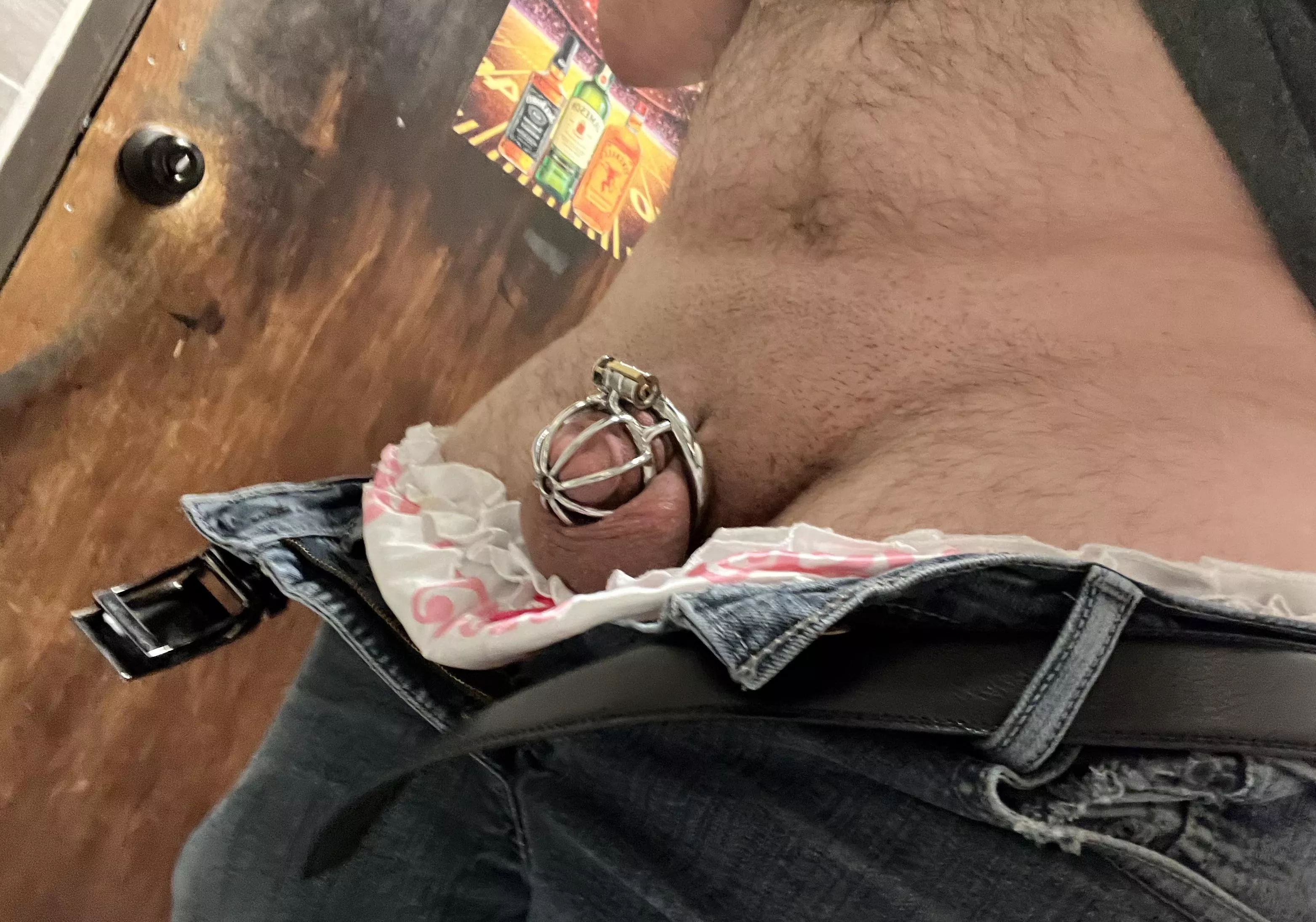 Always making sure he is caged with his panties on when going out