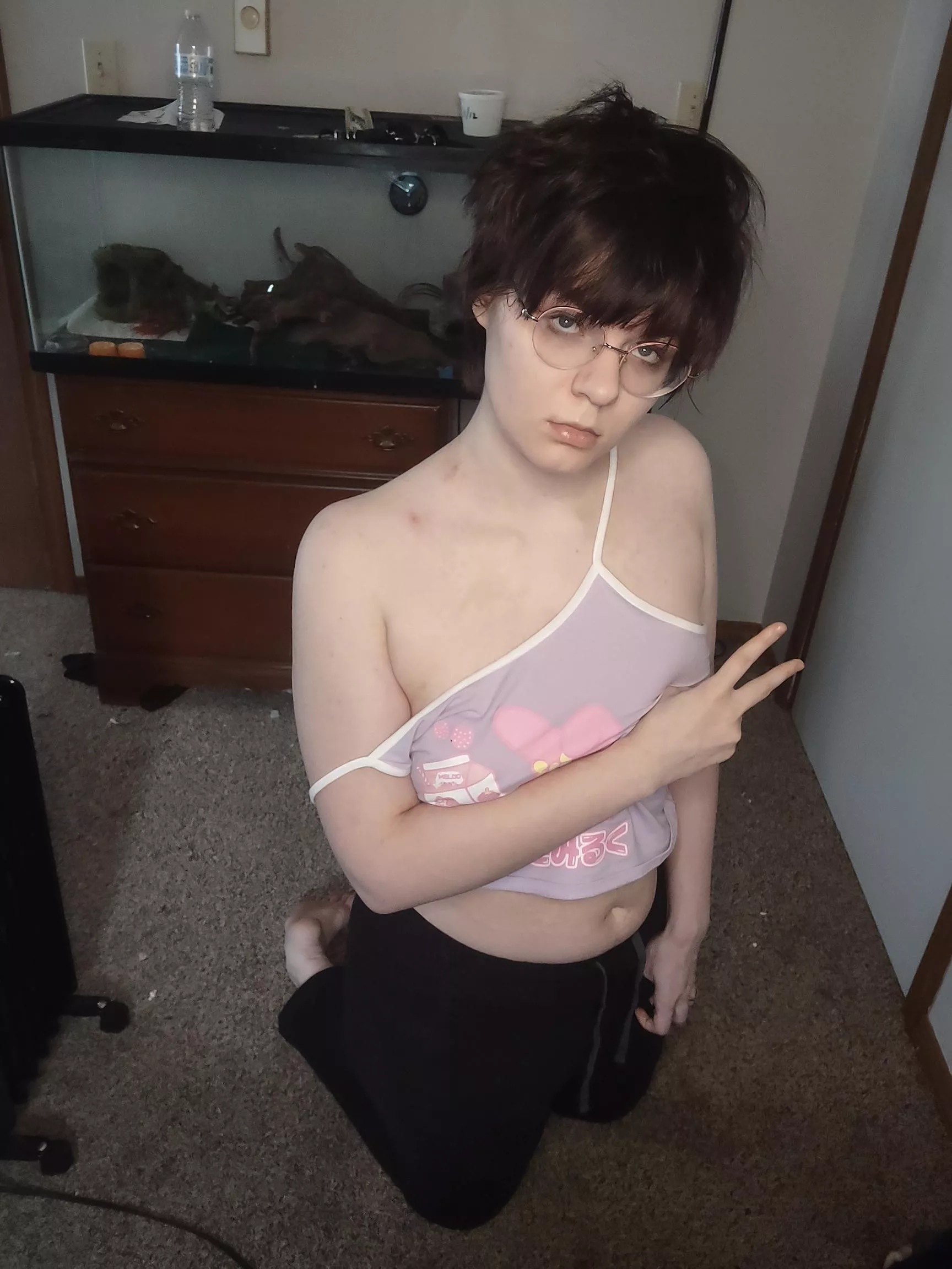 Disheveled boy fell asleep in his makeup :(