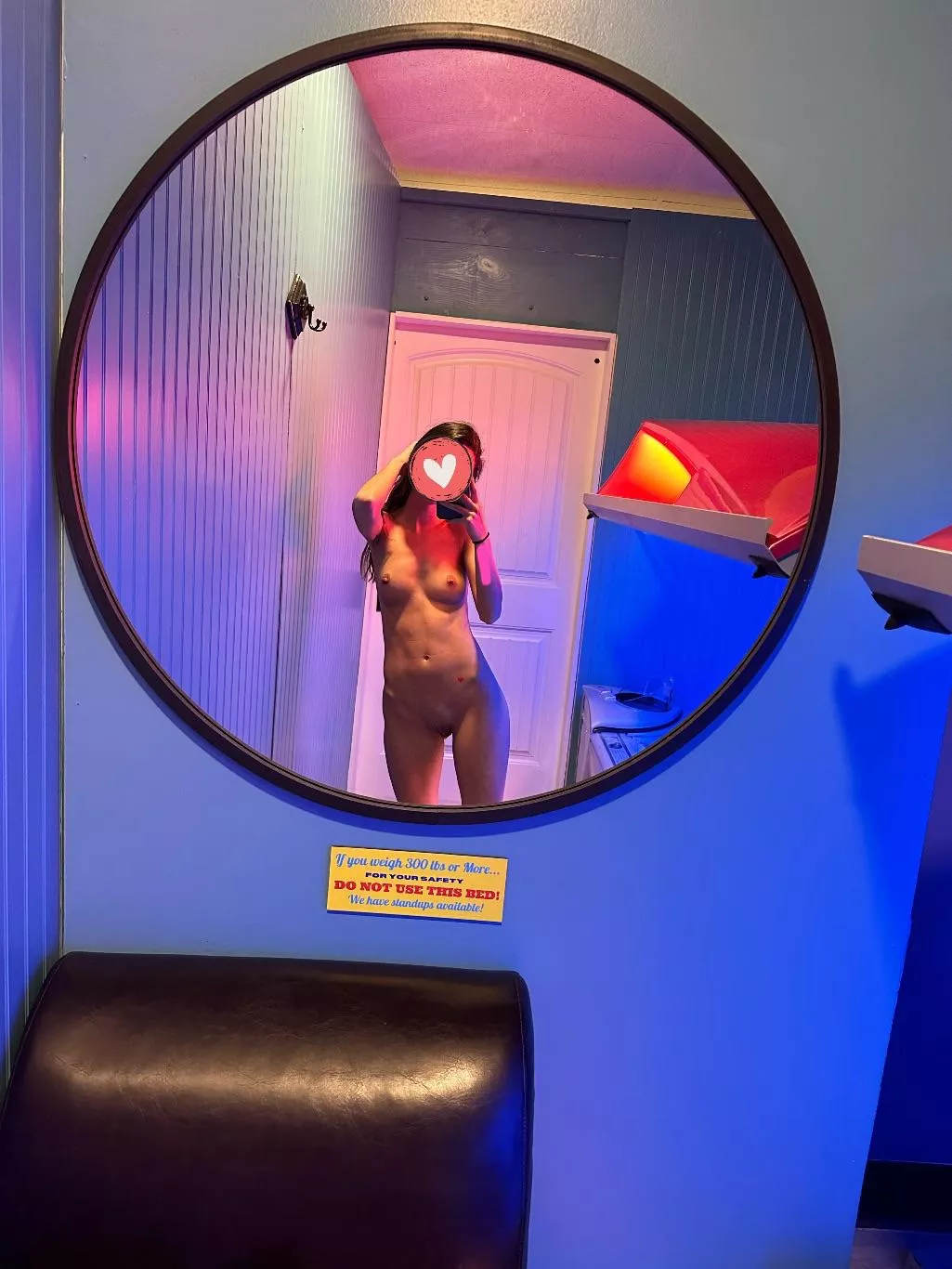 (F) right before jumping in the tanning bed