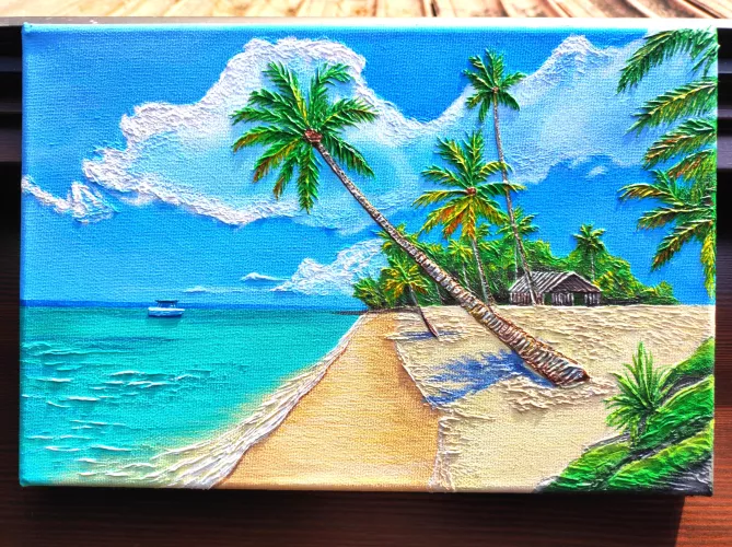 I love palms, and I also enjoy painting them, this time on canvas with molding paste
