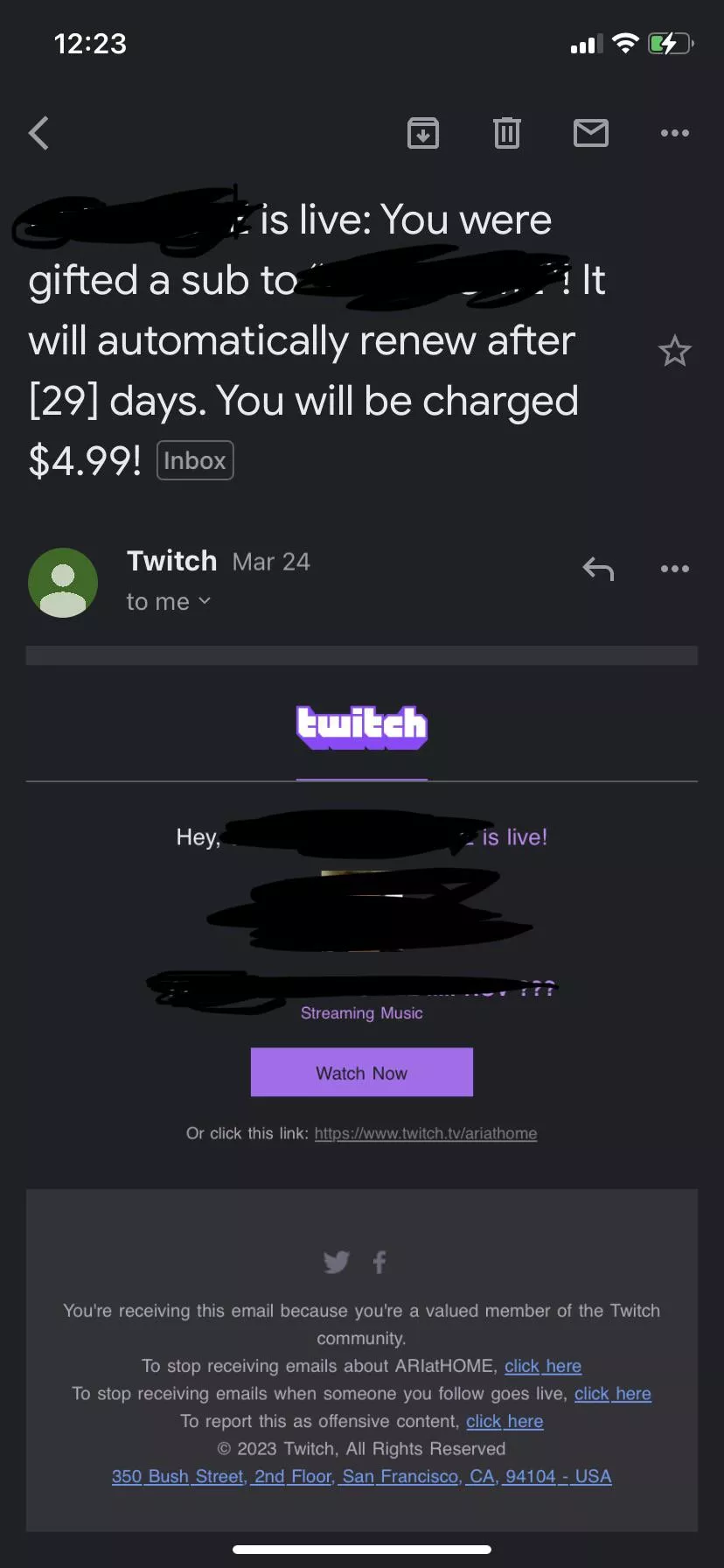 I was gifted a sub and it says it will auto-renew. Don’t know why