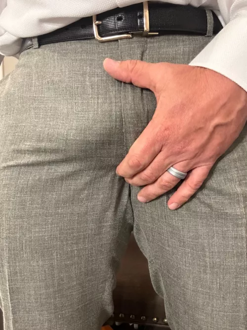 Tight pants make for an office-appropriate bulge - would you notice?
