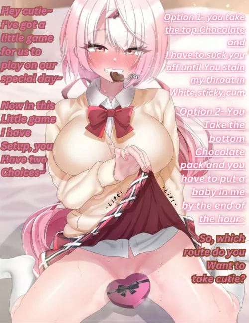 A game of choice [chocolate] [Valentine's] [implied breeding] [implied blowjob] [male pov] [Artist-聖水BAR ]
