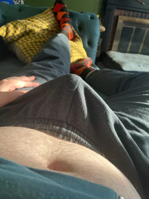 Belly and a stiff cock, should I let it out?
