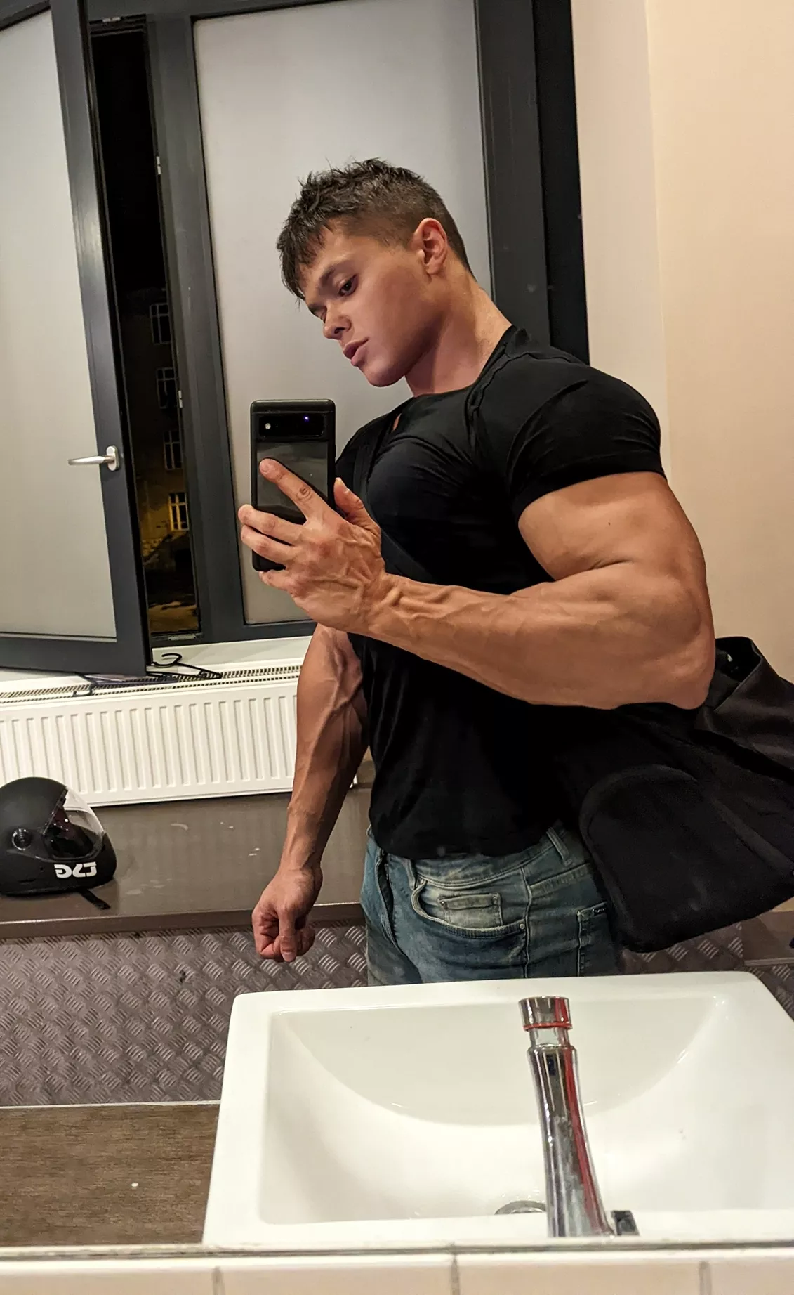 Bulging forearms on my tiny wrist!