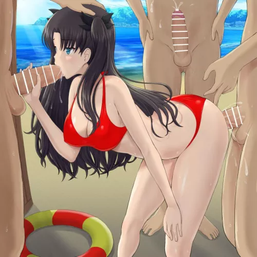 Lining up to fuck Rin on the beach