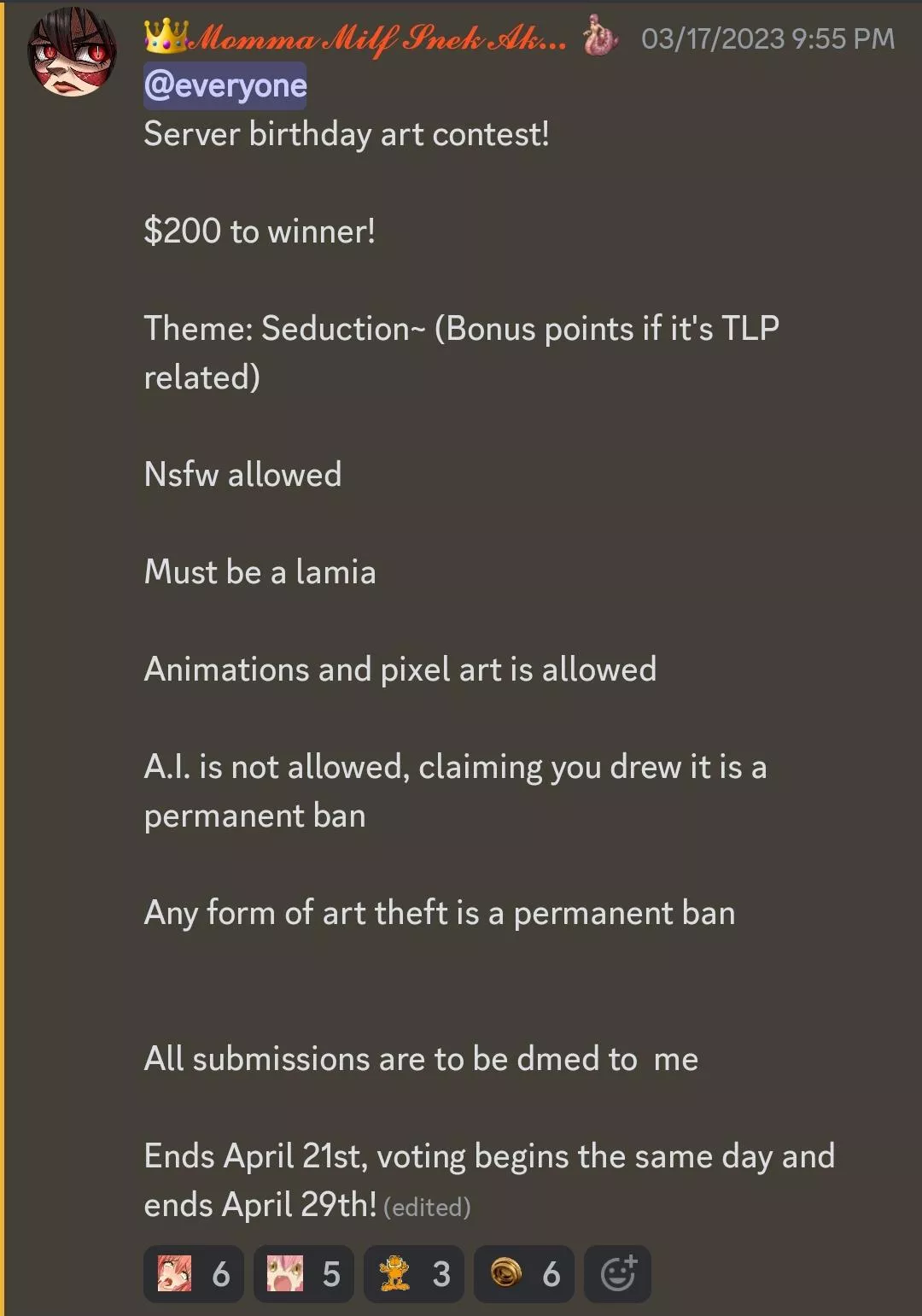 Calling all artists! The Lamia Palace Discord is hosting an art contest! $200.00 USD to first place! Only on https://discord.gg/lamia