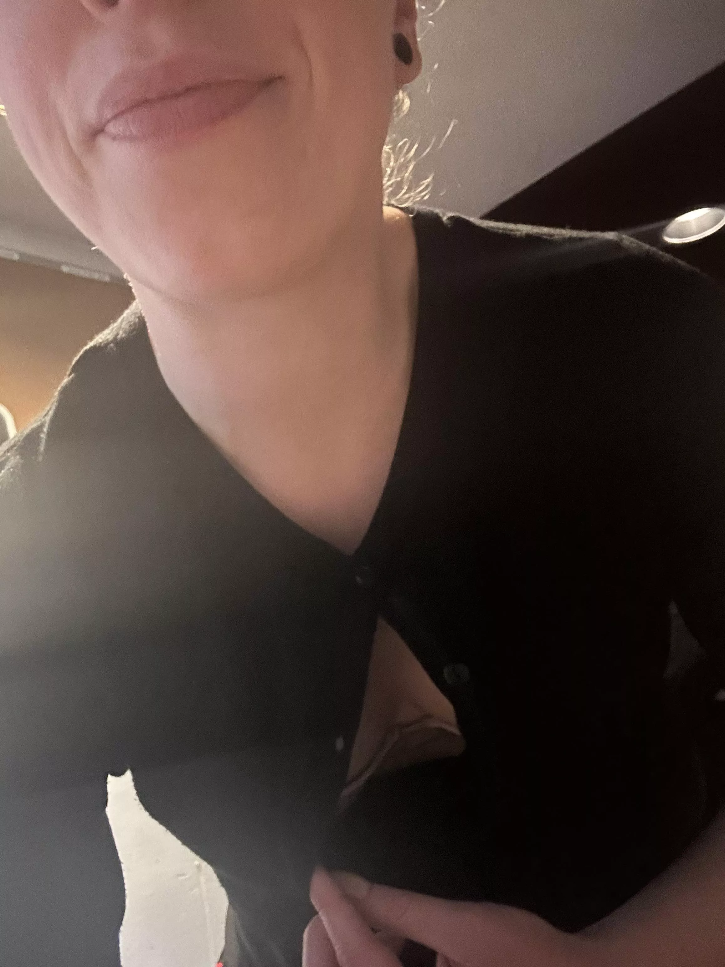 I didn’t notice my sweater had two buttons undone until my coworker pointed it out. I’m assuming this was the view my tables had while I was putting down food and drinks for them lol