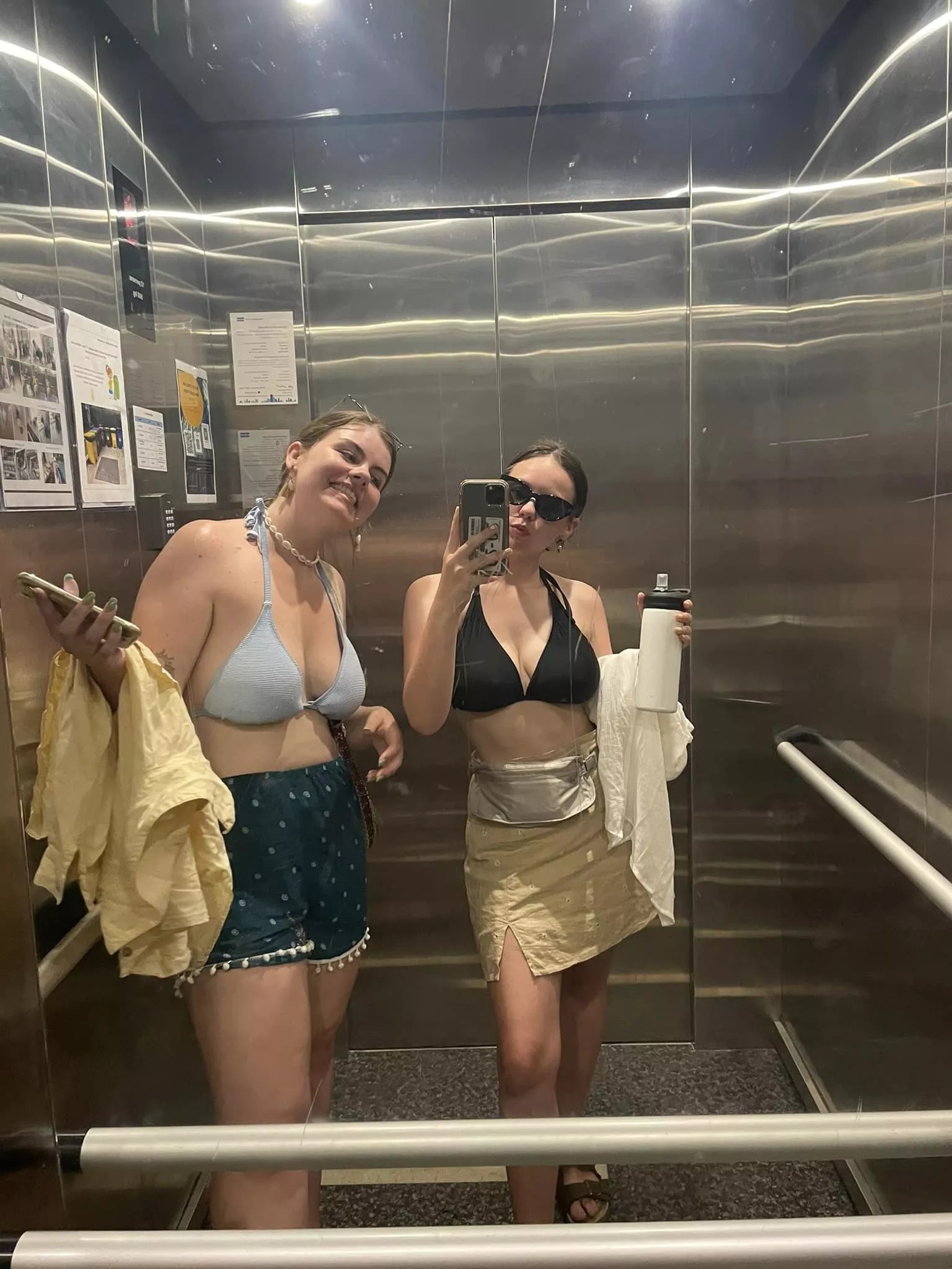 There are some perks to bikini babes in elveators