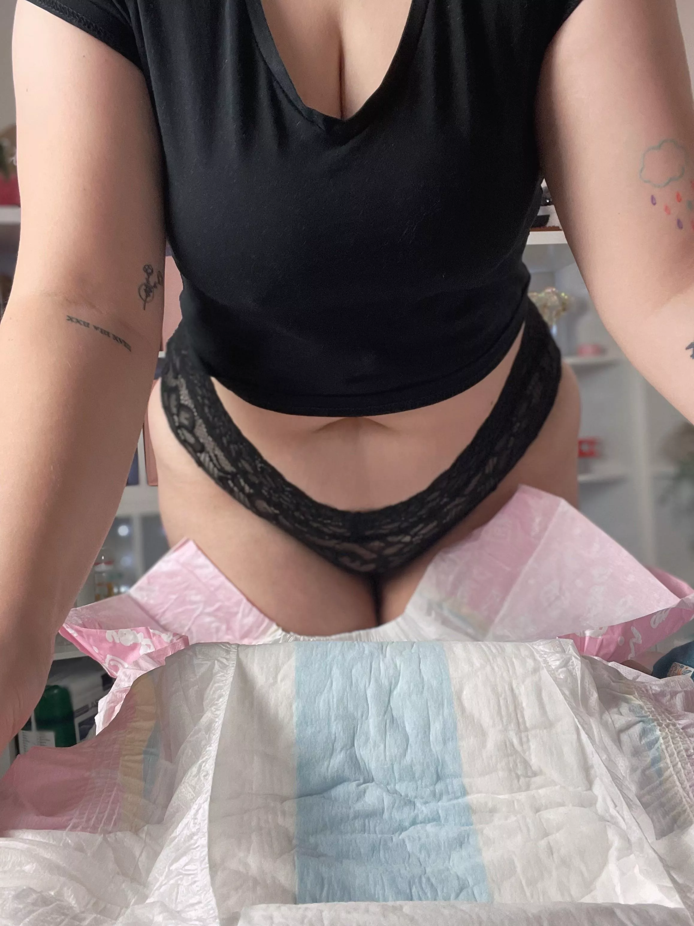 Let’s get you diapered, my date will be here soon 😈 maybe I’ll set up the video feed for you to watch…