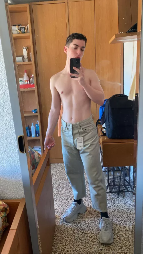 Trying new clothes. Do these jeans fit me?