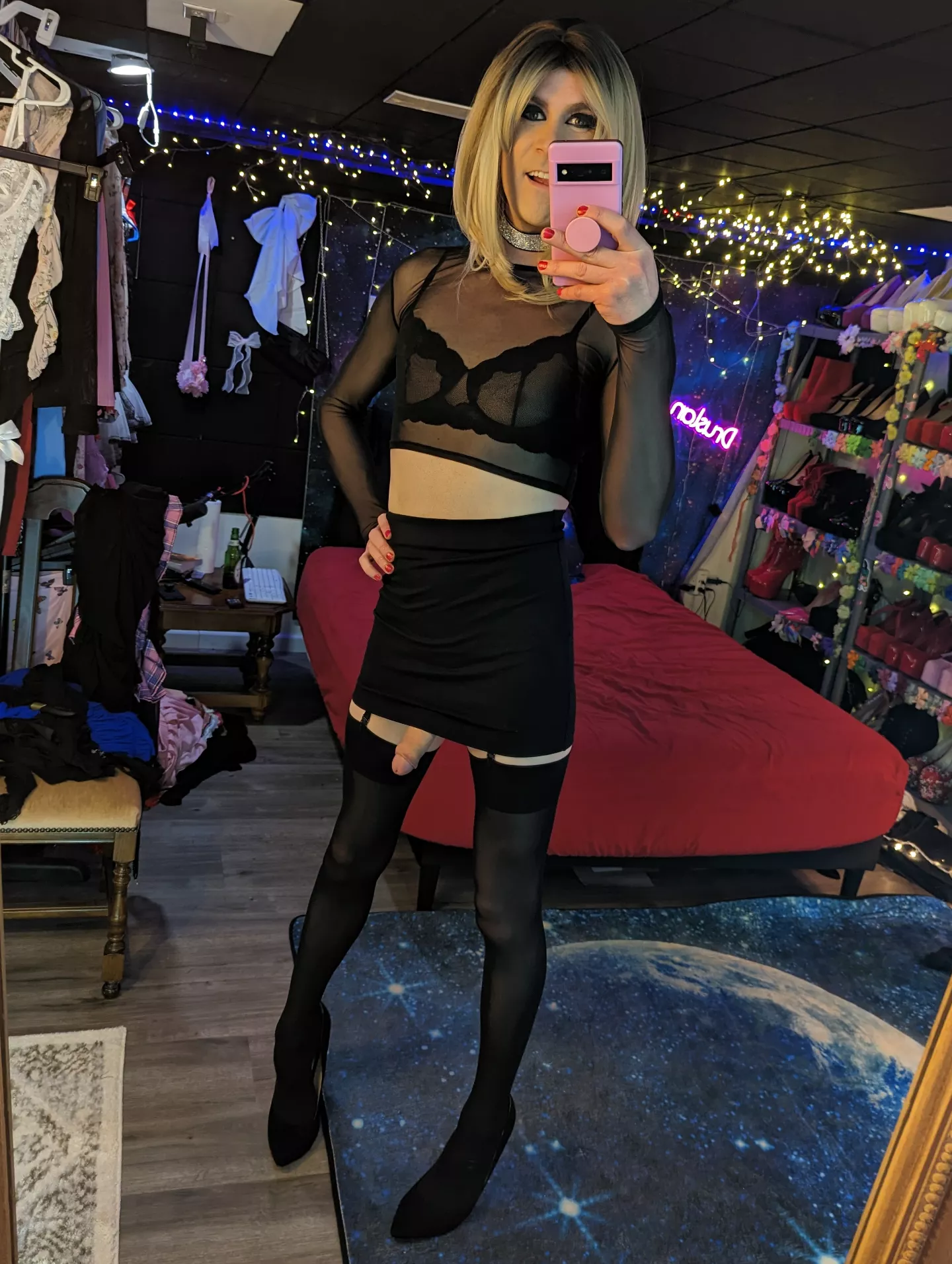 Black lingerie and a skirt!