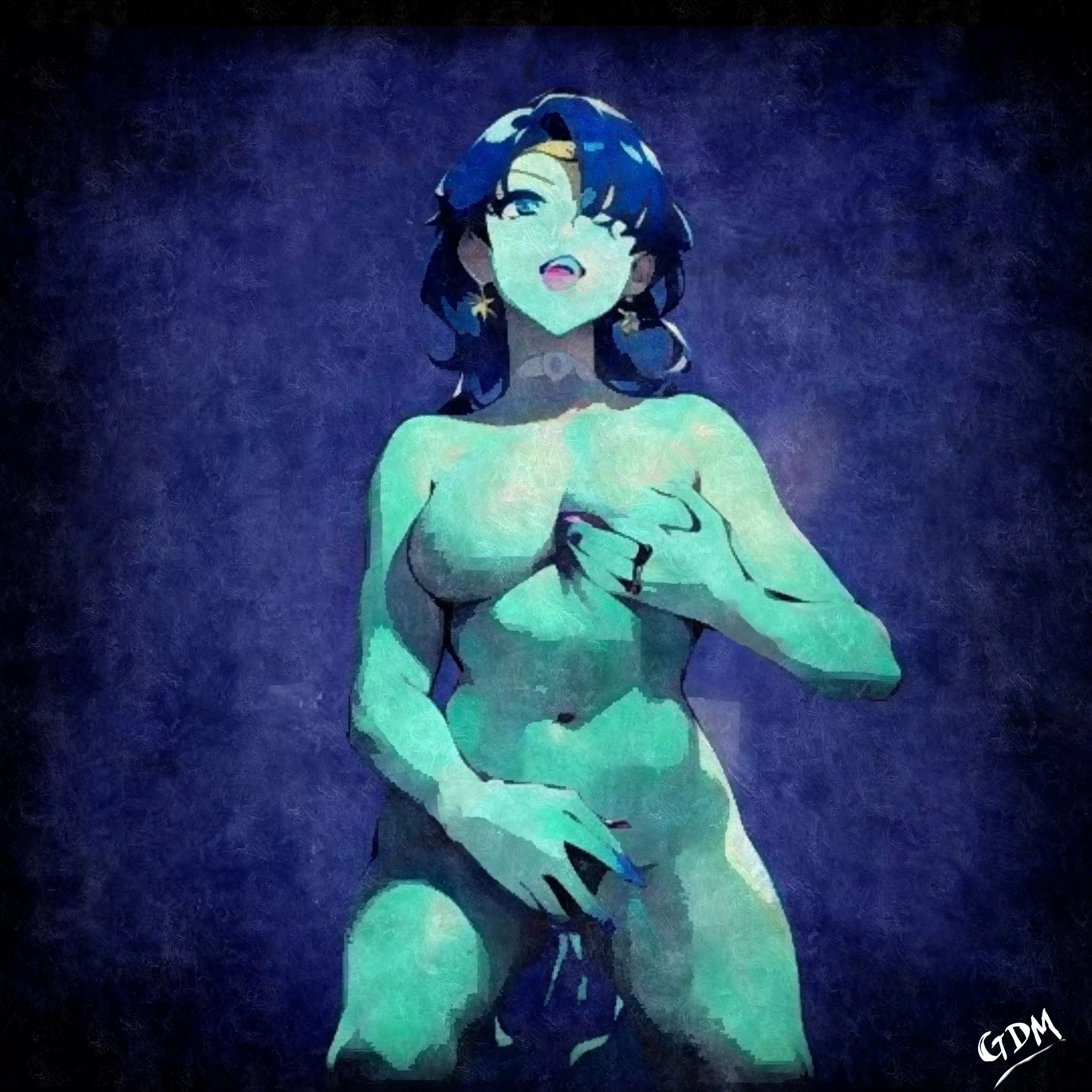 Horny Water Genasi gets wet. (Digital, me, 2023)