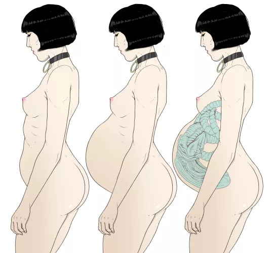 She willingly put herself in the position to be bred. She not only gets off from her growing parasite, but she loves the fact that she is a vessel, used for a higher purpose beyond her flesh and bone. A womb. Art by me arcanemortem.