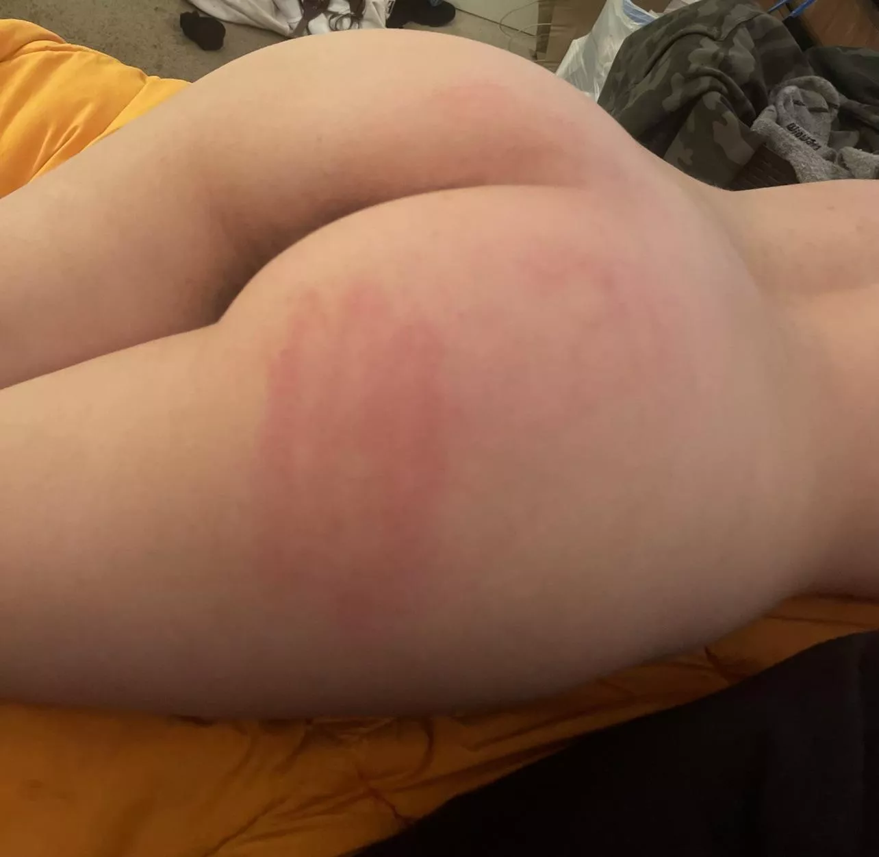 Anyone wanna see this ass slapped?? I’ll show a photo of a light spank and if y’all wanna see the aftermath I’ll post the other 2…(I lost a bet to my fiancé, he was allowed 3 hard slaps. This is after 1)