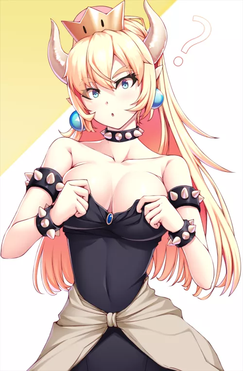 Bowsette Fixing Her Top (Bowsette by Arata)
