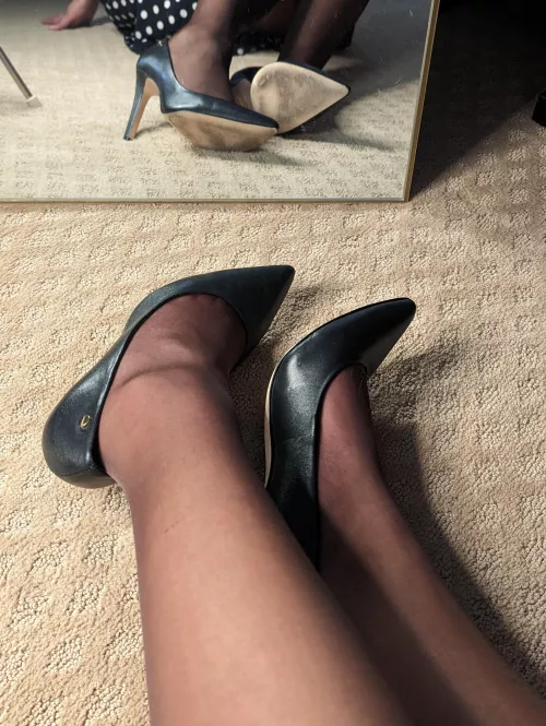 Brown Nylons w/ black pumps