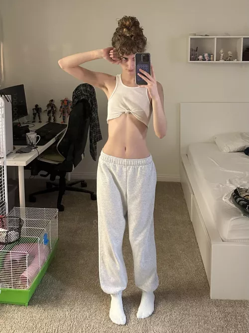 crop top and sweats>