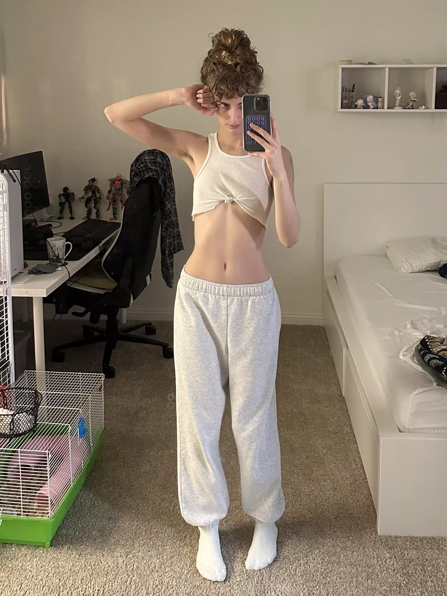 crop top and sweats>