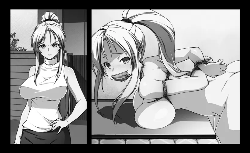 LF Mono Source , foreign text, 1girl, bondage, blonde hair, nude, tape gag, bound hands, clothed