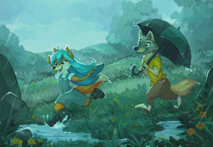 Silly little walk in a silly little storm (art by me!)