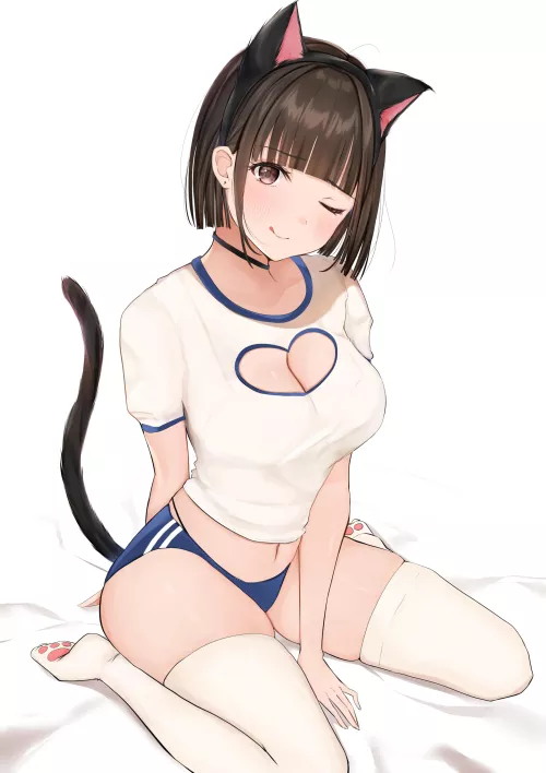 Sport bloomer and heart shape cleavage on a cat girl