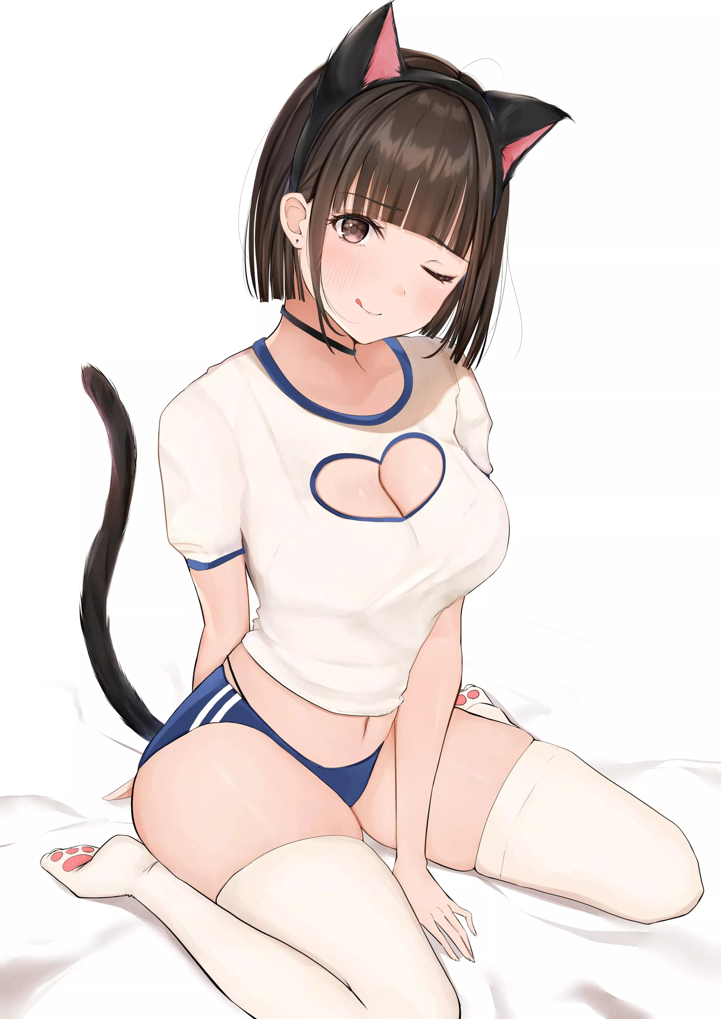 Sport bloomer and heart shape cleavage on a cat girl