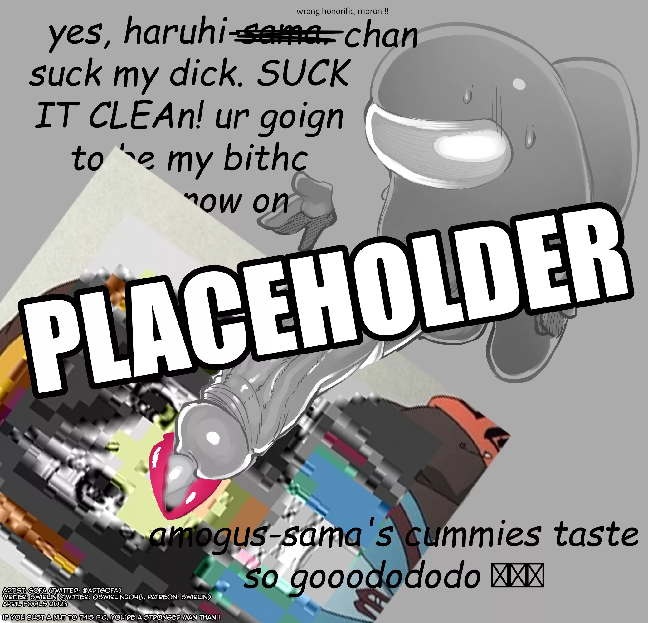 April Fools 2023 Part One: Phoning It In [Amogus] [Haruhi] [A blowjob, technically] [April Fools] [Shitpost] [Parody] [M/F] [Hetero???] [if you can JO to this, you're a braver man than I]