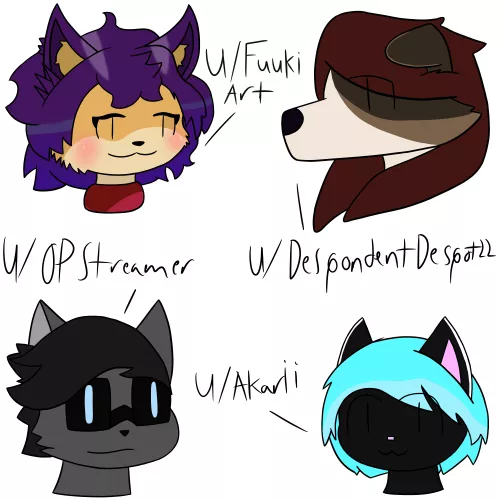 Four free headshots for four furry artists! (Art by me)
