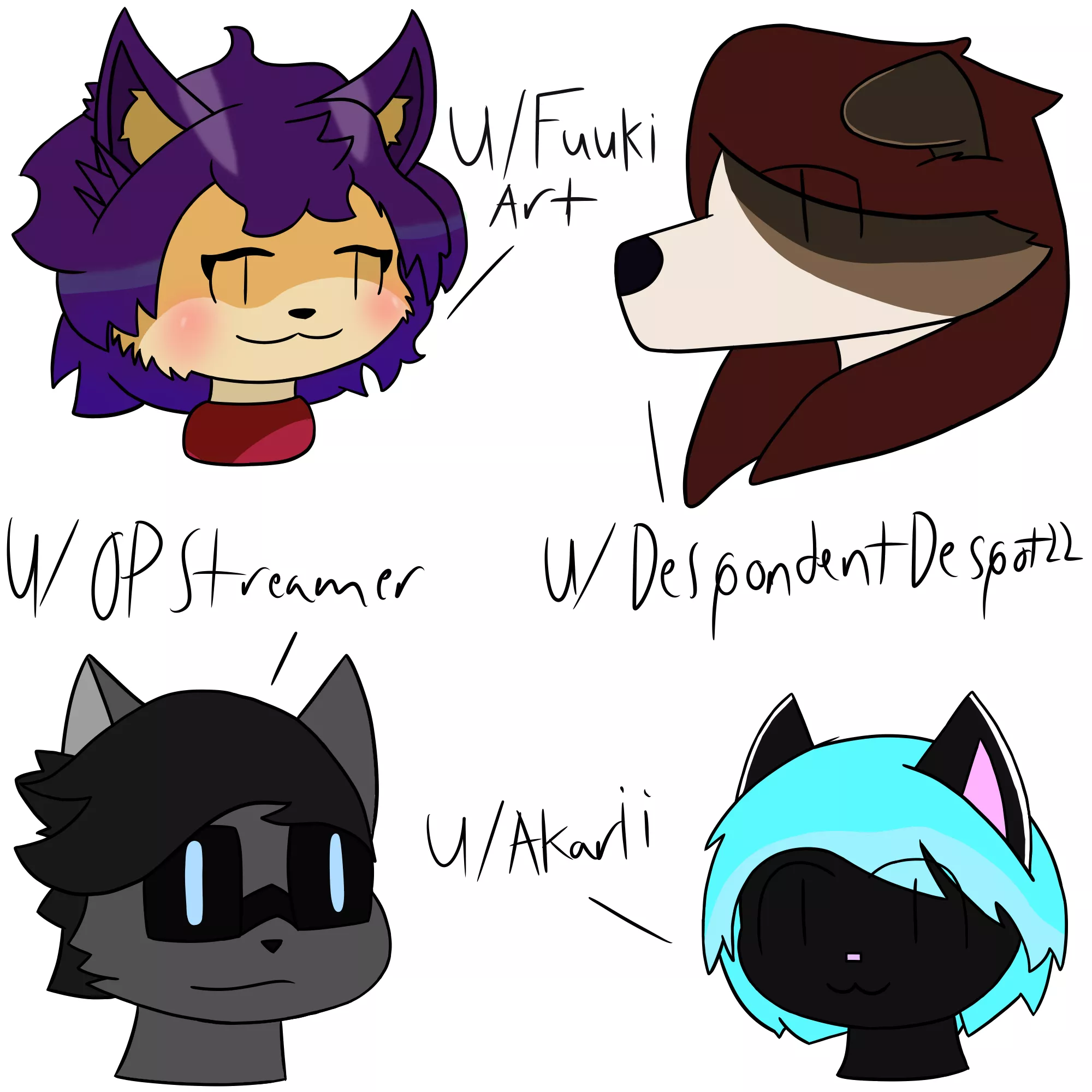 Four free headshots for four furry artists! (Art by me)