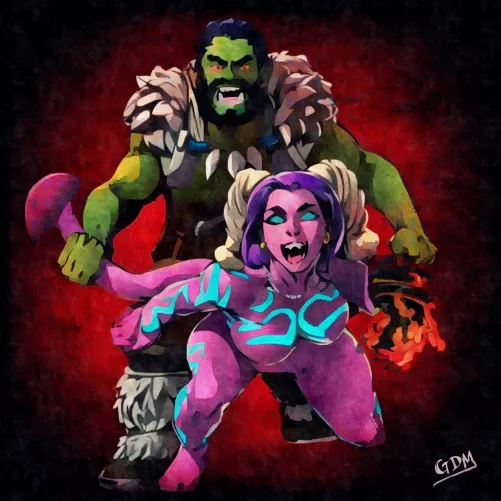 An Orc and a Tiefling