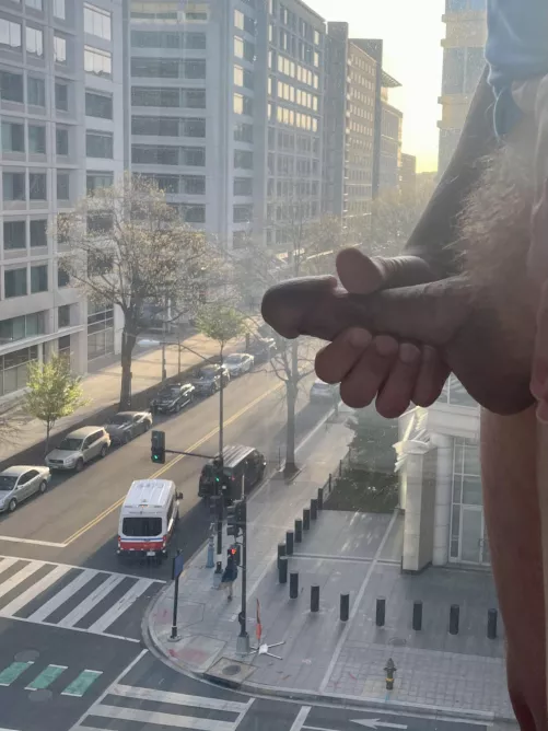 Having a public private moment in the hotel window