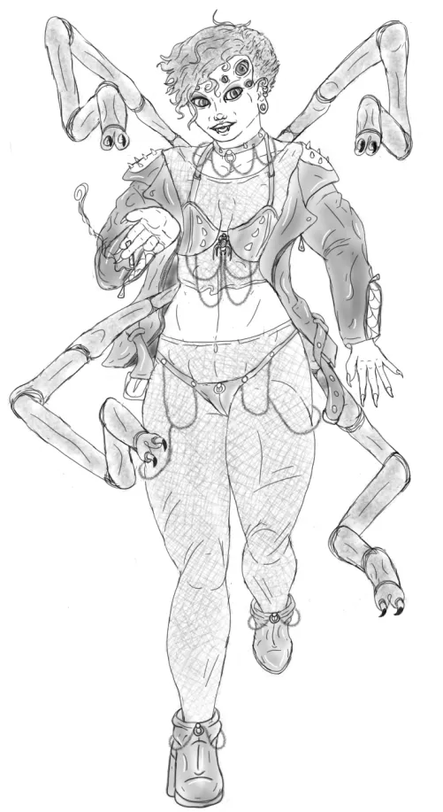 Spider girl in black leather, by me
