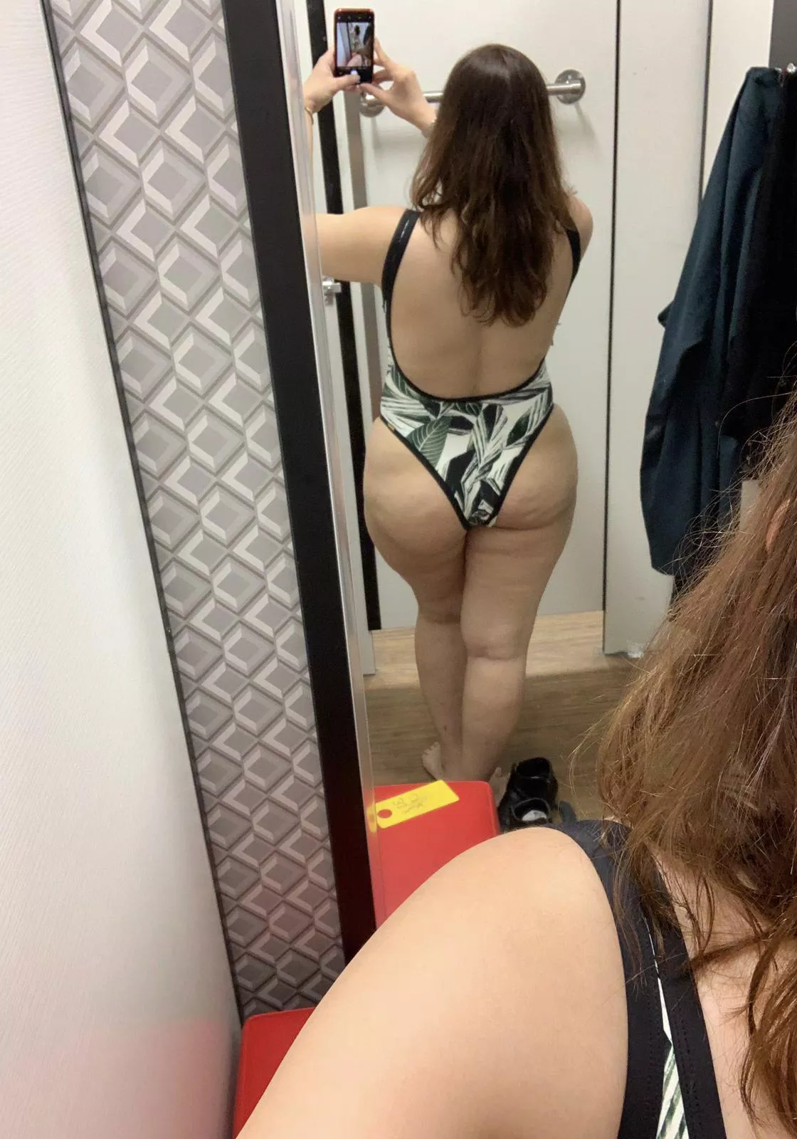 Trying on swimsuits for family vacation, she dint get this :( too much ass showing !