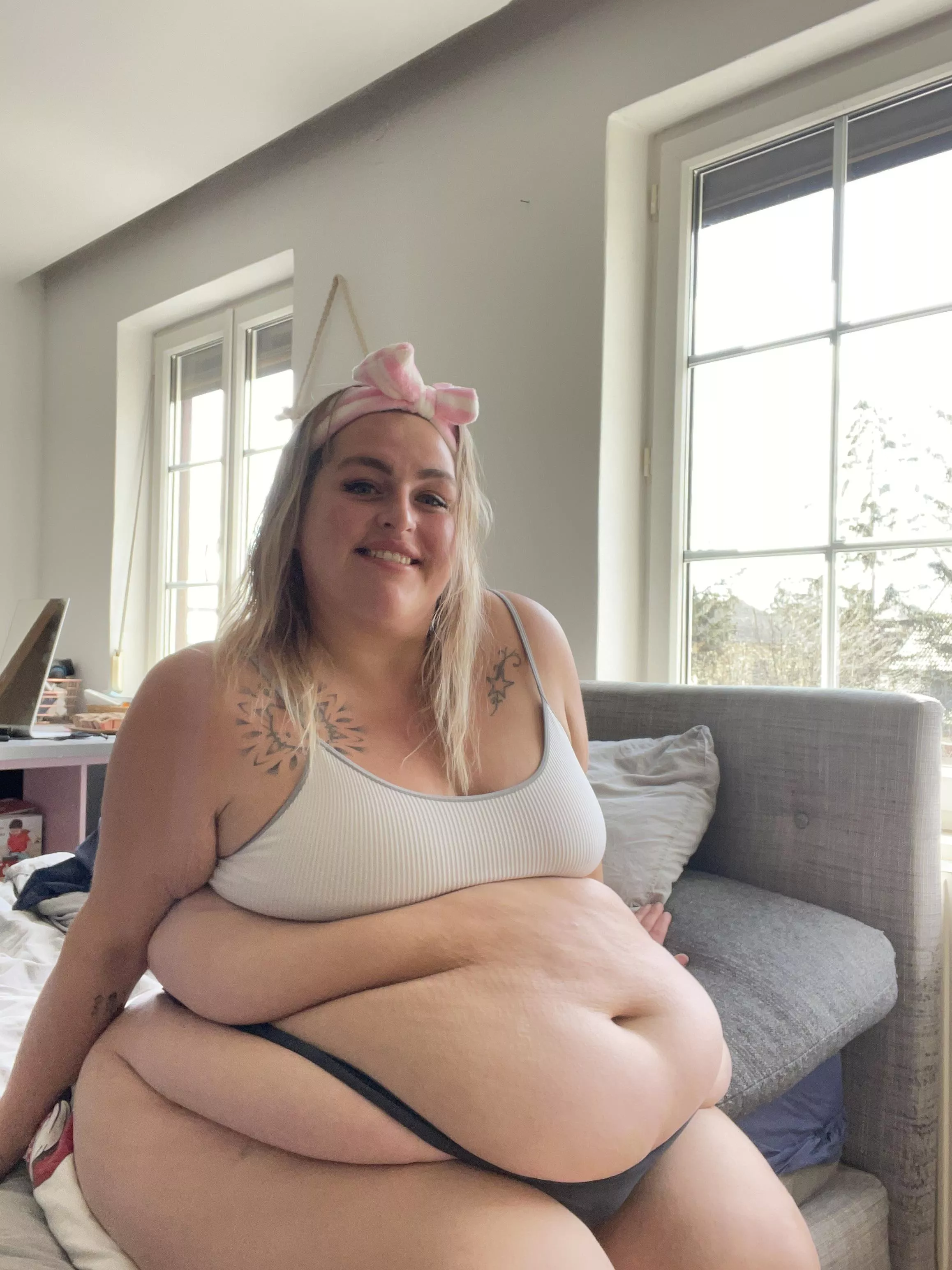 Happy Girl is thinking of breakfast ( and dessert is maybe you?)