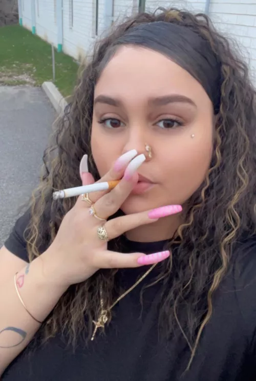 On lunch having a smoke