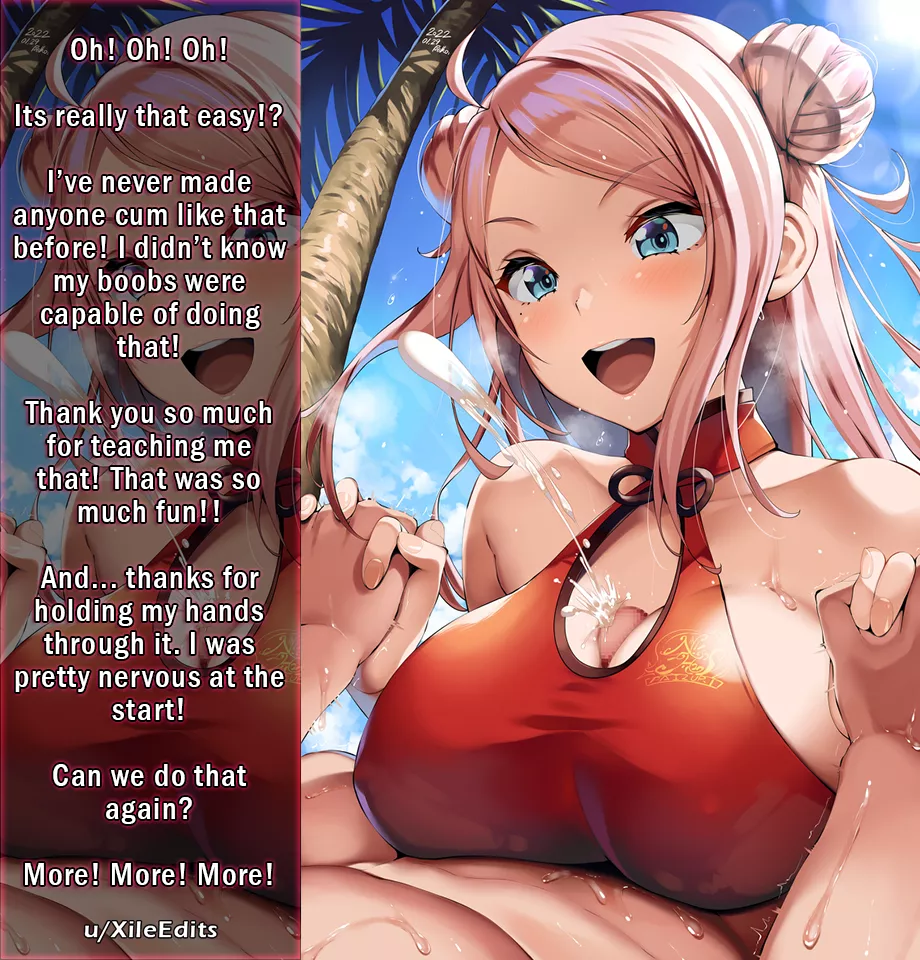 Teaching your girlfriend how to give a titjob! [Super Wholesome][Cum on tits][Big tits][Beach][Very happy/enthusiastic]