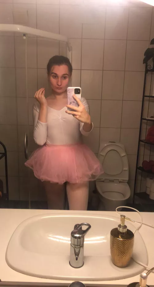 I started off just wearing panties now I’m dressed as a ballerina , getting ready to pleasure my roommate