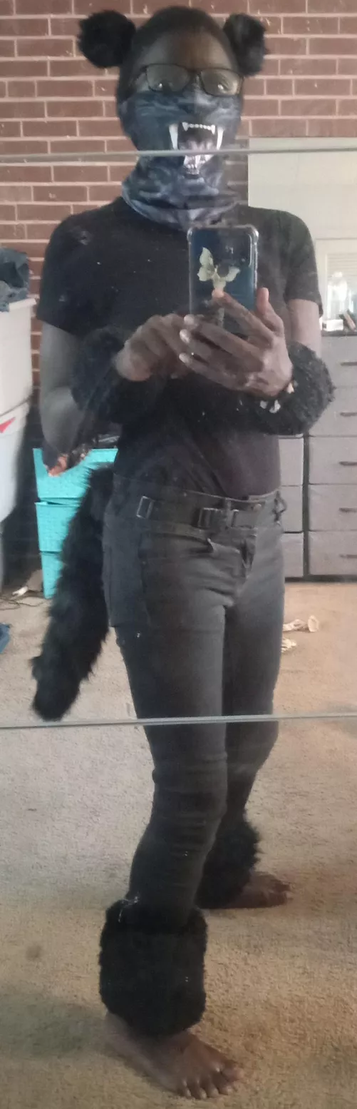 Part of my outfit for Anthrocon came today now bear in mind I still need my paws sneakers and my hair braided but what can I improve?