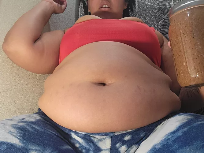 All these weight gain shakes I've been gulping down are growing my belly faster than I thought they would!