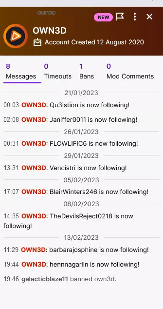 why was i getting some notifications like this in my chat? i didnt have own3d plugins or anything at that point, about half of the people tried to sell graphics and stuff, is it a bot ? or they just use a plugin on there side that shows when they follow  why was i getting some notifications like this in my chat? i didnt have own3d plugins or anything at that point, about half of the people tried to sell graphics and stuff, is it a bot ? or they just use a plugin on there side that shows when they follow